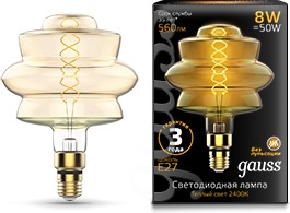 Фото 1/10 Gauss Лампа Filament BD180 8W 560lm 2400К Е27 golden flexible LED