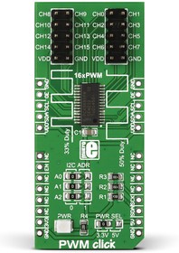 Фото 1/6 MIKROE-1898, PWM Click PWM Controller for PCA9685PW for LED Drivers, Robots, Servo Motors