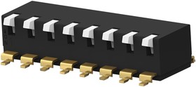 EDSP08SGLNNTR04, DIP / SIP переключатель, длинный, 8 схем(-а), Клавиша, SMD (Поверхностный Монтаж), SPST, 24 В