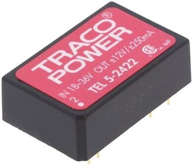 Фото 1/2 TEL 5-2422, Isolated DC/DC Converters - Through Hole Product Type: DC/DC; Package Style: DIP-24; Output Power (W): 5; Input Voltage: 18-36 V
