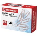 Скрепки , 28 мм, омедненные, 100 шт., в картонной коробке, 270448