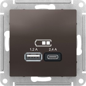 Фото 1/5 Systeme Electric AtlasDesign Мокко USB A+С, 5В/2,4А, 2х5В/1,2А, механизм