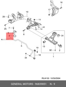 Втулка стабилизатора переднего GM GENERAL MOTORS 96839851