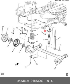 96853909, Опора амортизатора CHEVROLET Aveo заднего левая