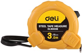 Фото 1/6 Измерительный и разметочный инструмент Deli Рулетка Deli DL9003B 3м*16мм, метрическая, ударопрочный корпус