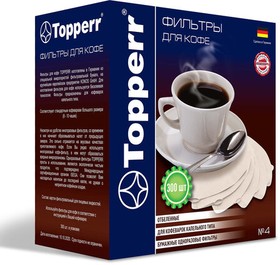 Фото 1/3 Фильтр TOPPERR №4 для кофеварок, бумажный, отбеленный, 300 штук, 3048