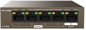 Фото 1/3 IP-COM G1105PD Коммутатор неуправляемый PoE, 5 портов, 5x1 Гбит/с, PoE 4х15,4 Вт (до 30Вт), настольный