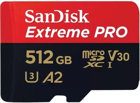Фото 1/3 SDSQXCD-512G-GN6MA, Флеш карта microSD 512GB SanDisk microSDXC Class 10 UHS-I A2 C10 V30 U3 Extreme Pro (SD адаптер) 200MB/s