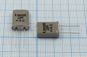 Кварцевый резонатор 8380 кГц, корпус HC49U, нагрузочная емкость 22 пФ, точность настройки 15 ppm, 1 гармоника, +SL (HSC)