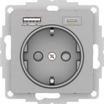Systeme Electric AtlasDesign Алюминий Розетка 16А с USB A+C (5В/2,4А/3 А, 2х5В/1,5А), мех