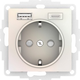 Фото 1/3 Systeme Electric AtlasDesign Жемчуг Розетка 16А с USB A+C (5В/2,4А/3 А, 2х5В/1,5А), мех