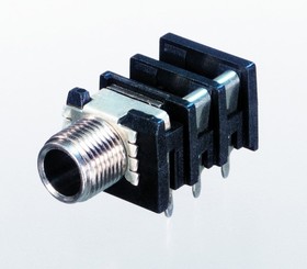 NRJ6HM-1-PRE, Phone Connectors Jack 1/4" - stereo switched tip and ring (not sleeve), slim-full thread metal-PCBH-cha grd