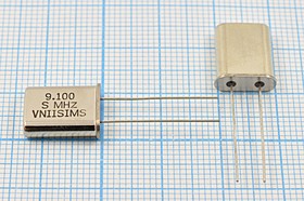 Кварцевый резонатор 9100 кГц, корпус HC49U, S, точность настройки 15 ppm, стабильность частоты 30/-40~70C ppm/C, марка РПК01МД-6ВС, 1 гармон