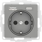 Systeme Electric AtlasDesign Сталь Розетка 16А с USB A+C (5В/2,4А/3 А ...