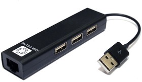 Фото 1/2 5bites Кабель-адаптер UA2-45-06BK USB2.0 сетевая карта / 3*USB2.0 / RJ45 100MB / BLACK