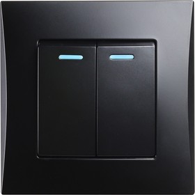 Выключатель 2-клавишный с индикатором 10А черный "Вега" (SBE-08b-10-SW2-1)