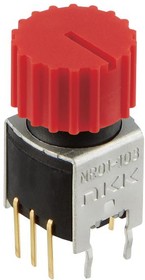 NR01103ANG13-1C, Rotary Switches 3POS 1P 28VAC/DC RED 45 Degree NonShrt