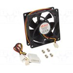 AK-181BK-S, Fan: DC; axial; 12VDC; 80x80x25mm; 18.54dBA; EBR; 1800rpm; 1.68mmH2O