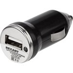 16-0280, Зарядное устройство в прикуриватель USB, 5V, 1000mA, черное, LED индикация