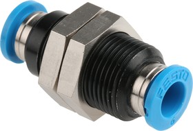 Фото 1/3 QSS-6, QSS Series Bulkhead Tube-to-Tube Adaptor, Push In 6 mm to Push In 6 mm, Tube-to-Tube Connection Style, 153158
