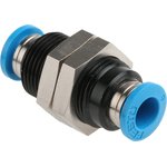 QSS-6, QSS Series Bulkhead Tube-to-Tube Adaptor, Push In 6 mm to Push In 6 mm ...