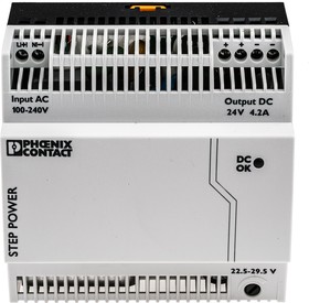 Фото 1/7 2868664, STEP-PS/1AC/24DC/4 Switched Mode DIN Rail Power Supply, 85 264V ac ac Input, 24V dc dc Output