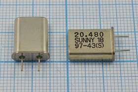 Резонатор кварцевый 20.48МГц в корпусе HC49U, нагрузка 18пФ, вывода 5мм; 20480 \HC49U\18\ 30\ 30/-20~70C\SA[SUNNY]\1Г 5мм