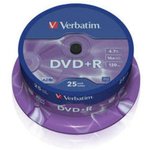 43500, Диск DVD+R Verbatim 4.7 Gb, 16x, Cake Box (25), (25/200)