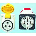 1383, IP44 Red Panel Mount 3P + N + E Industrial Power Socket, Rated At 16A, 400 V