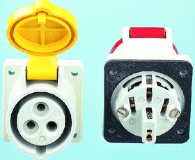 1383, IP44 Red Panel Mount 3P + N + E Industrial Power Socket, Rated At 16A, 400 V