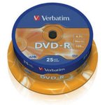 43522, Диск DVD-R Verbatim 4.7 Gb, 16x, Cake Box (25), (25/200)
