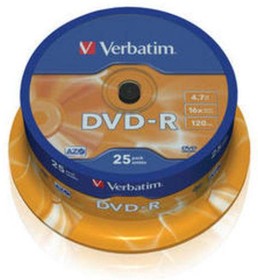 Фото 1/7 43522, Диск DVD-R Verbatim 4.7 Gb, 16x, Cake Box (25), (25/200)