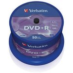 43550, Диск DVD+R Verbatim 4.7 Gb, 16x, Cake Box (50), (50/200)