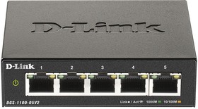 Фото 1/10 Коммутатор D-Link DGS-1100-05V2/A1A, L2 Smart Switch with 5 10/100/1000Base-T ports.8K Mac address, 802.3x Flow Control, Port Trunking, Port