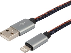 Фото 1/10 18-4248, Кабель USB-A - Lightning для Apple, 2,4A, 1м, в нейлоновой оплетке (джинсовая ткань)
