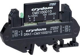 DRA4-CMX100D10, DRA4 CMX Series -54mm 4 Channel DIN Rail Mount SSR Assembly - Control Voltage 3-10 VDC - Typical Input Current 15 ...