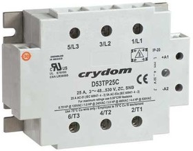 C53TP50C-10, Solid-State Relay - 3 Phase - AC Control 80-260 VAC - Max Input Current 20mA - LED Input Status - Output: 48-530 ...