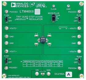 DC2785A-A, Power Management IC Development Tools Quad DC/DC Module Regulator with Configurable 1.2A Output Array