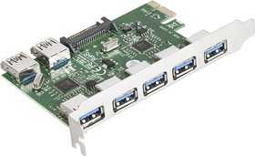 Фото 1/9 Контроллер ExeGate EXE-317 PCI-E 2.0, 5*USB3.0 ext + 2*USB3.0 int, разъем доп.питания (OEM)