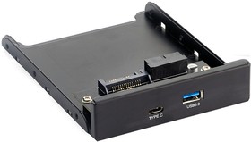 Фото 1/7 EX280447RUS, Планка USB на переднюю панель ExeGate U3H-617, 3,5", 1*USB3.0+1*TypeC, черная, металл, подсоединение к мат. плате