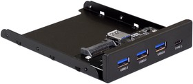 Фото 1/6 EX283579RUS, Планка USB на переднюю панель ExeGate U3H-623, 3,5", 3*USB3.0+1*TypeC, черная, металл, подсоединение к мат. плате
