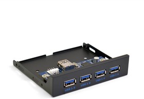Фото 1/7 EX283580RUS, Планка USB на переднюю панель ExeGate U3H-625, 3,5", 4*USB3.0, черная, металл, подсоединение к мат. плате