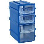 К6 Синий, Ячейки, синий корпус прозрачный контейнер 3 секции, 49х82х100мм