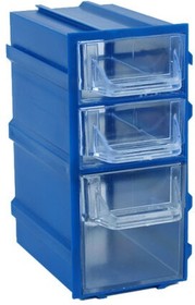 Фото 1/3 К6 Синий, Ячейки, синий корпус прозрачный контейнер 3 секции, 49х82х100мм