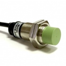 Фото 1/3 PRD18-14DP Индуктивный трёхпроводный датчик в стандартном корпусе 47мм с индикатором и кабелем 2м, M18x1, PNP НО, зона срабатывания 14мм