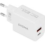 Сетевое зар./устр. Digma DGW2D 20W 3A+1A (PD+QC) USB-C/USB-A универсальное белый ...