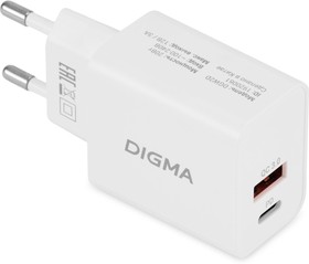 Фото 1/4 Сетевое зар./устр. Digma DGW2D 20W 3A+1A (PD+QC) USB-C/USB-A универсальное белый (DGW2D0F110WH)
