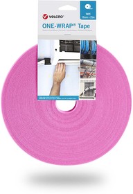 VEL-OW64109, Pink Hook & Loop Tape, 10mm x 25m