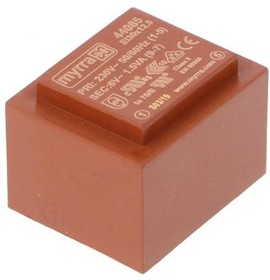 44085, Трансформатор залитый, 1,5ВА, 230ВAC, 6В, 250мА, Монтаж PCB