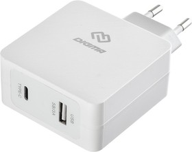 Фото 1/10 Сетевое зарядное устройство Digma DGPD-45W-WG, USB-C + USB-A, 45Вт, 3A, белый